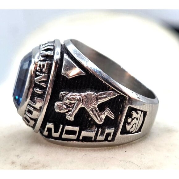 Mens Glen Allen High School Ring With Blue Stone Silver Tone Ultrium Metal-Tone - Picture 2 of 9